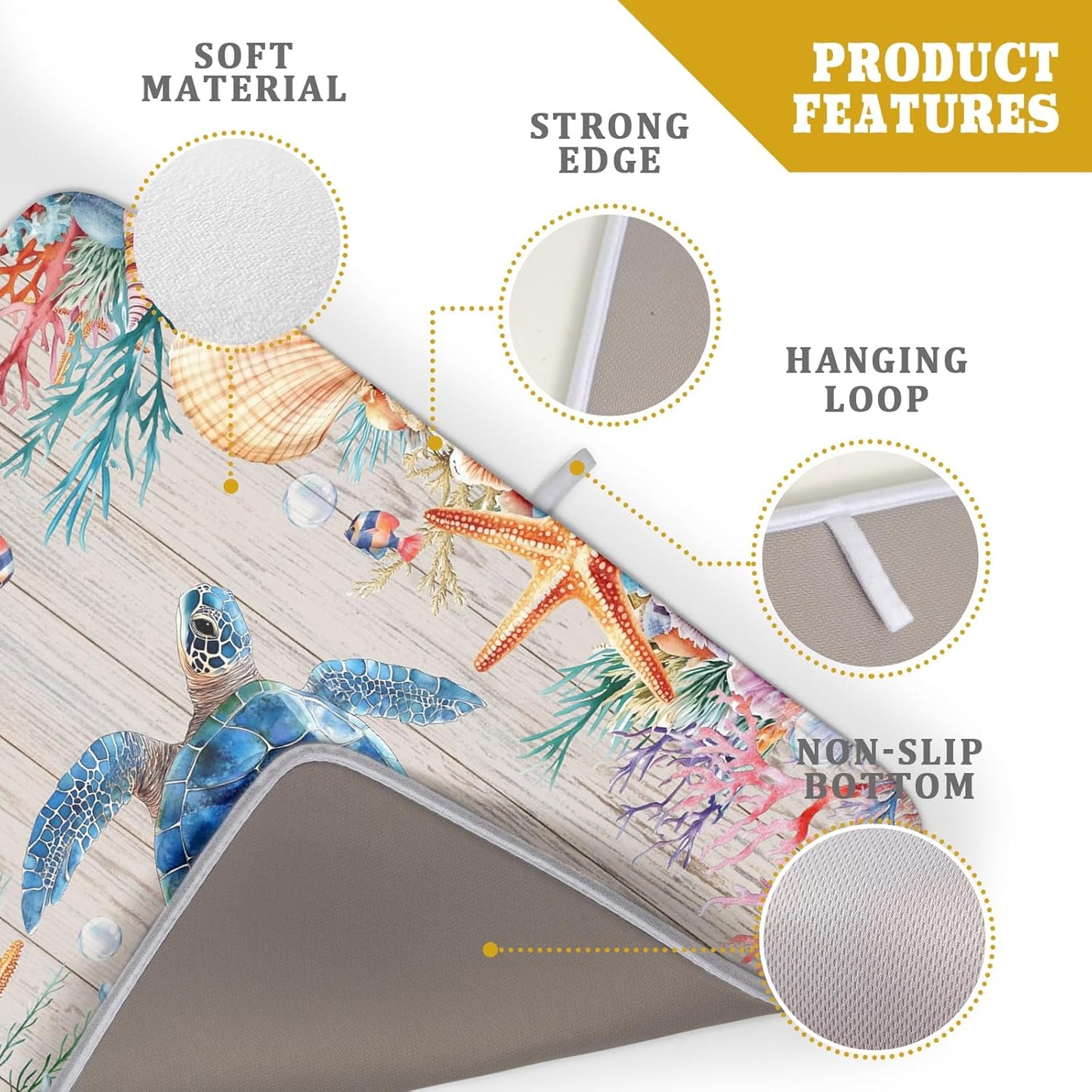 Sea Turtle Dish Drying Mat 18x24 inch Tropical Ocean Fast Dry Absorbent Microfiber Dishes Drainer Rack Pad for Countertop Bar Table Decor