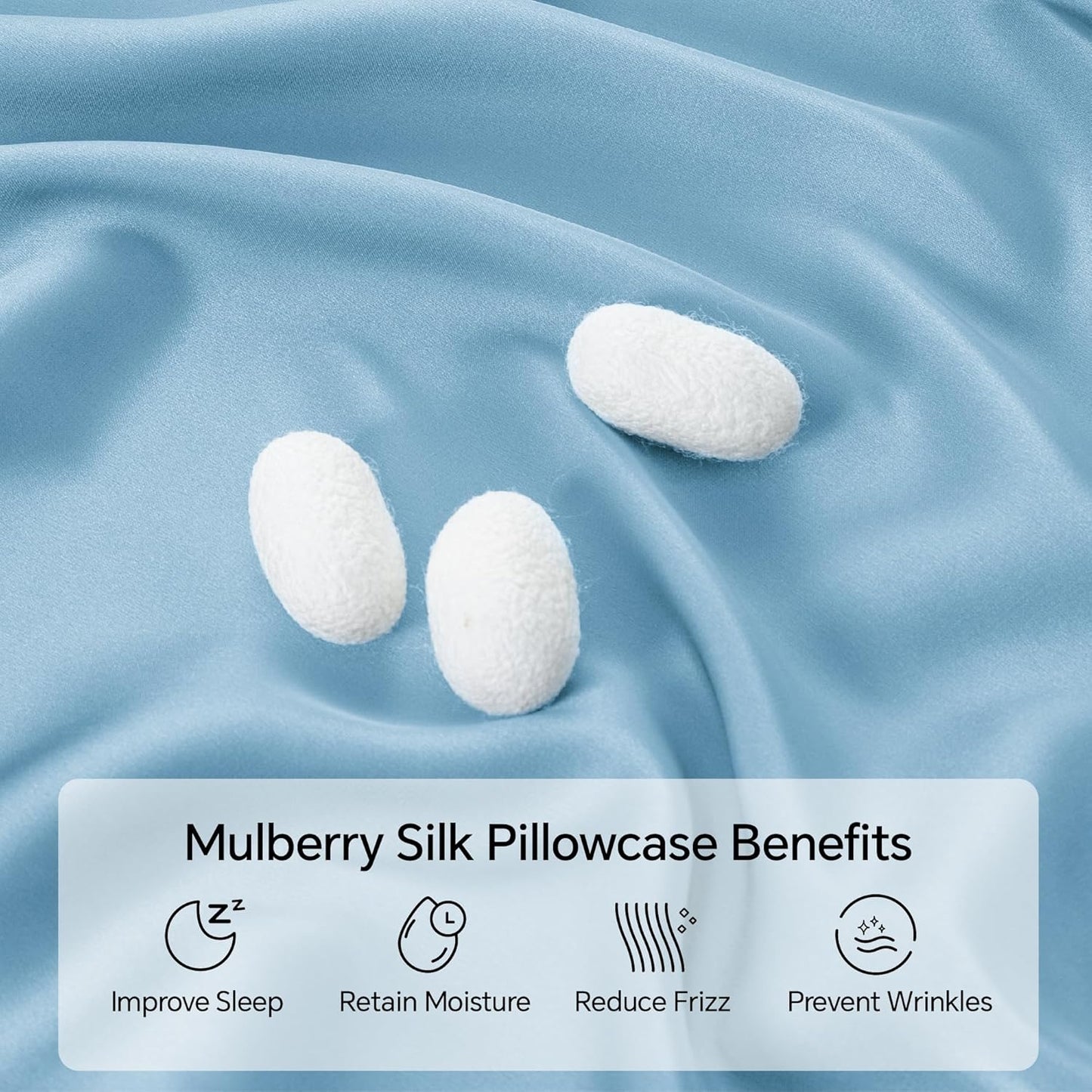 INFIIXSO Mulberry Silk Pillowcase for Hair and Skin, Silk Pillow Cases Queen Size Set of 2 with Hidden Zipper 20x30 Inches, Smooth and Soft Cooling Pillow Cases for Hot Sleepers(Light Blue, 2 Pack)