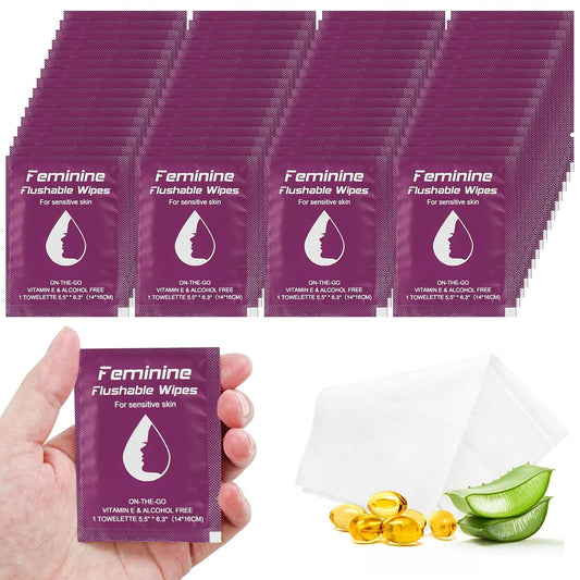 Feminine Wipes Individually Wrapped, Flushable Wipes Travel,Travel Wipes for Women,Feminine Care Wet Wipes Travel Size Vaginal Wipes for Adult, Girl and Homeless (unscent,100)