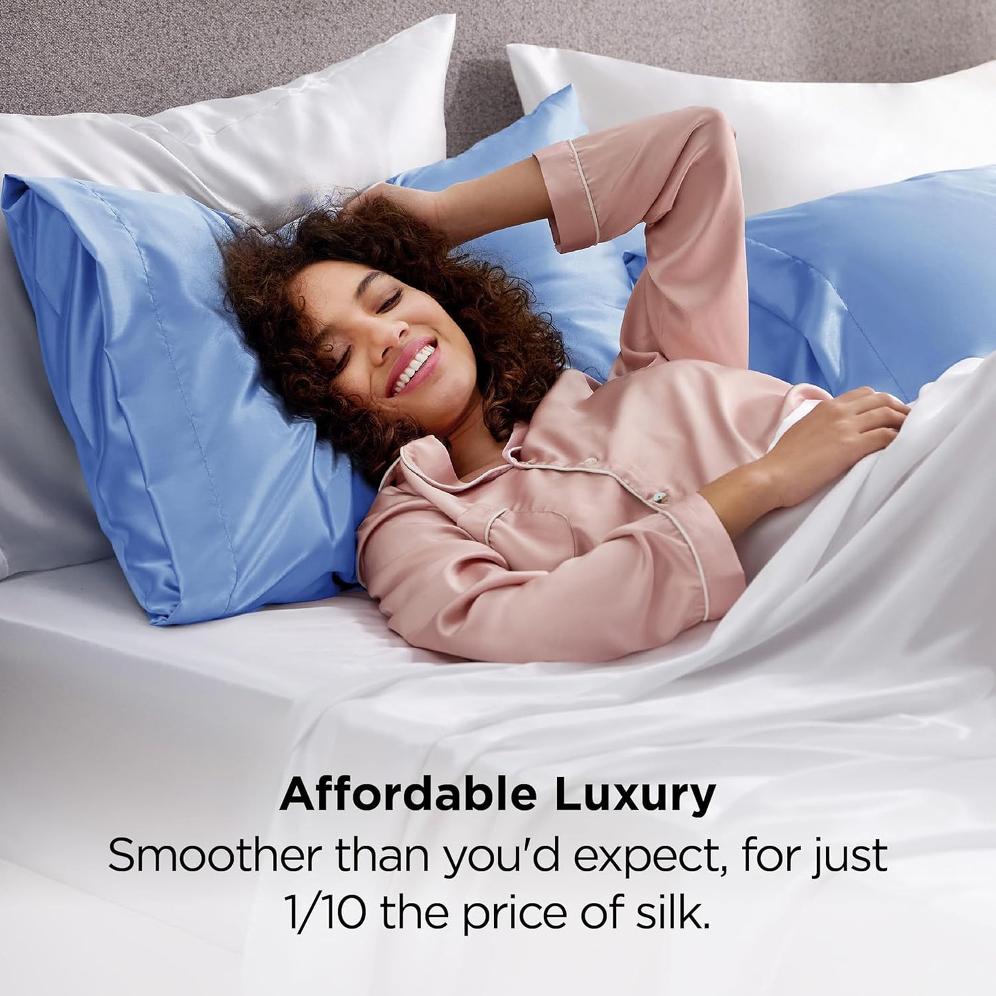 Bedsure Satin Pillowcase 2 Pack Similar to Silk Pillow Cases Standard Size, Pillow Case for Sleeping Women with Envelope Closure, Gifts for Women Men, Sky Blue, 20x26 Inches, 2pcs