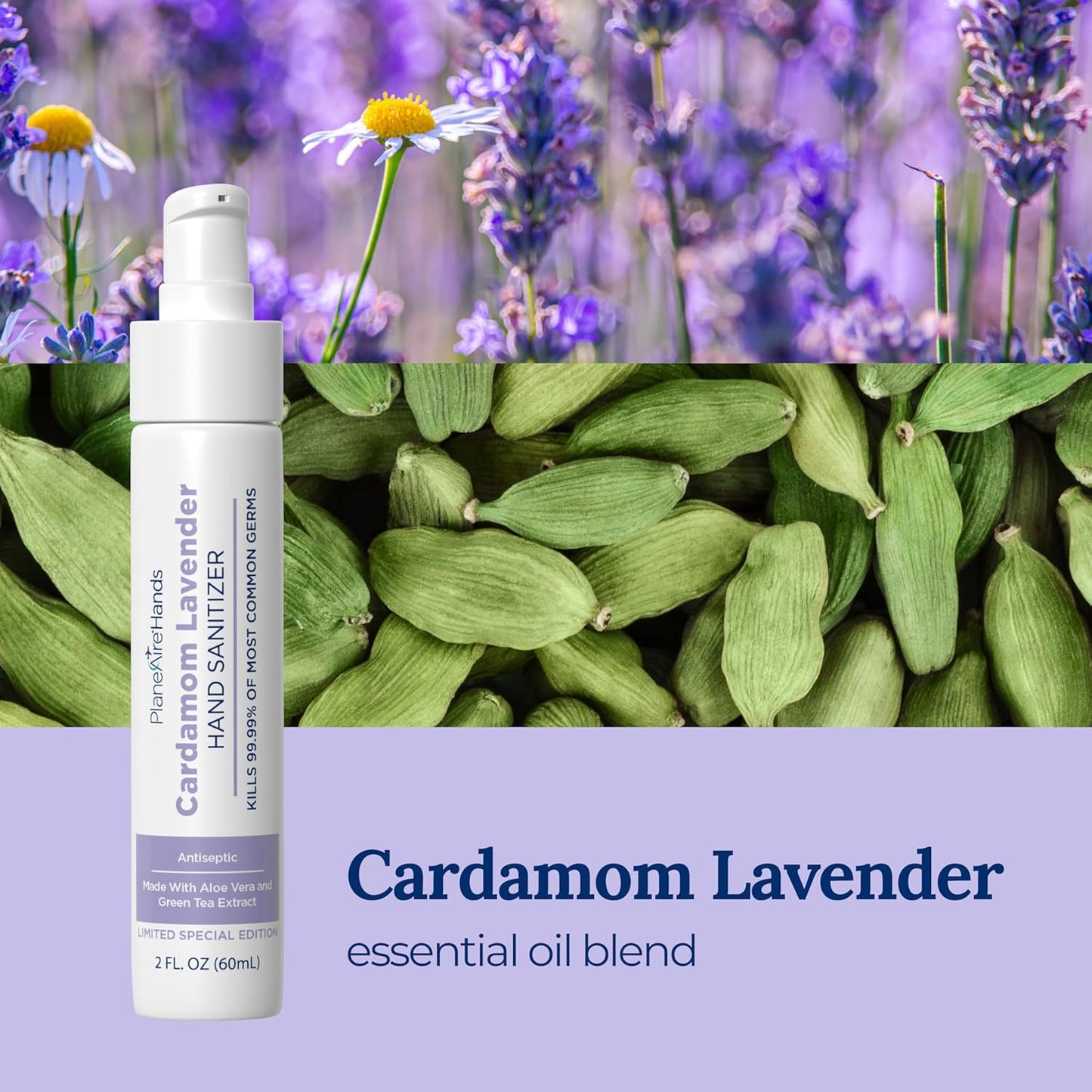Cardamom Lavender Lotion Hand Sanitizer | Travel Size | Moisturizing Hand Lotion | Made with Aloe Vera & Essential Oils | Rich in Vitamin E | Cleanse & Moisturize | Scented Hand Sanitizer | 3-Pack
