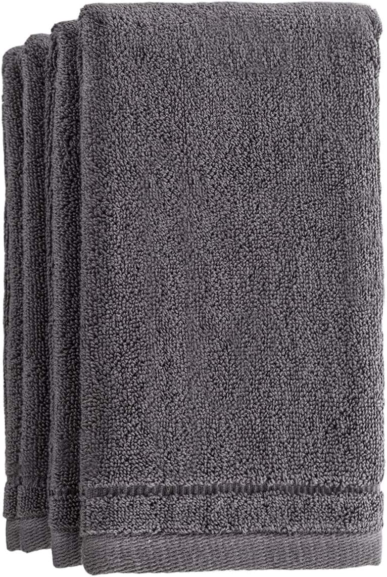 Creative Scents Cotton Fingertip Towels Set - 4 Pack - 11 x 18 Inches Decorative Small Extra-Absorbent and Soft Terry Towel for Bathroom - Powder Room, Guest and Housewarming Gift (Grey)