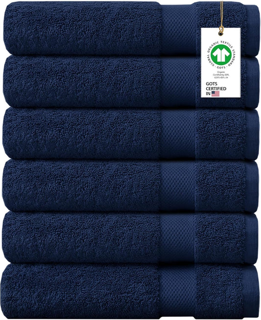 Delara 100% Organic Cotton Towels 650 GSM Plush Feather Touch Quick Dry Bath Towel, Pack of 6 GOTS Certified, Oeko-Tex Green Certified, Organic Cotton Bath Towel, 30"X58"