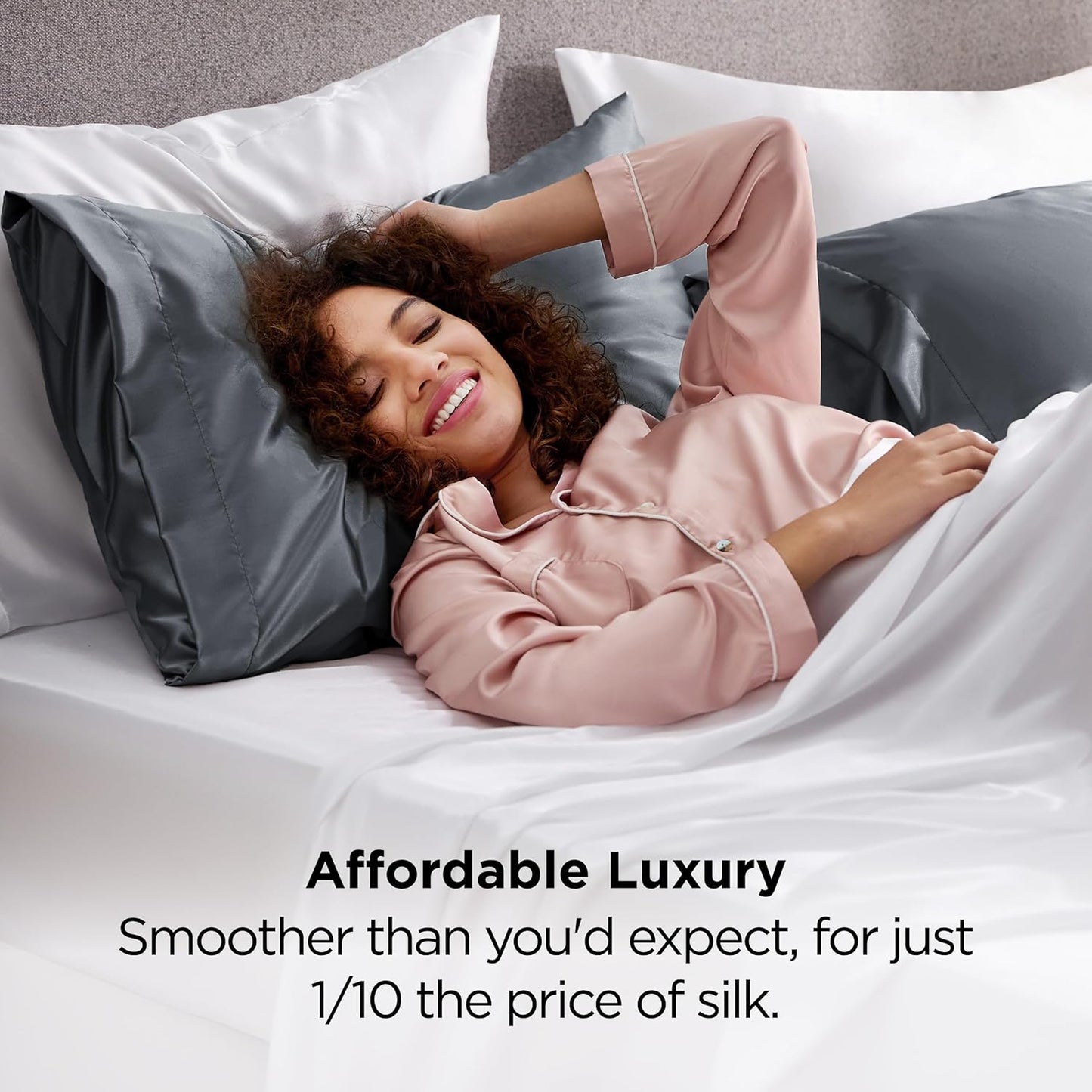 Bedsure Satin Pillowcase 2 Pack Similar to Silk Pillow Cases Standard Size, Pillow Case for Sleeping Women with Envelope Closure, Gifts for Women Men, Space Grey, 20x26 Inches