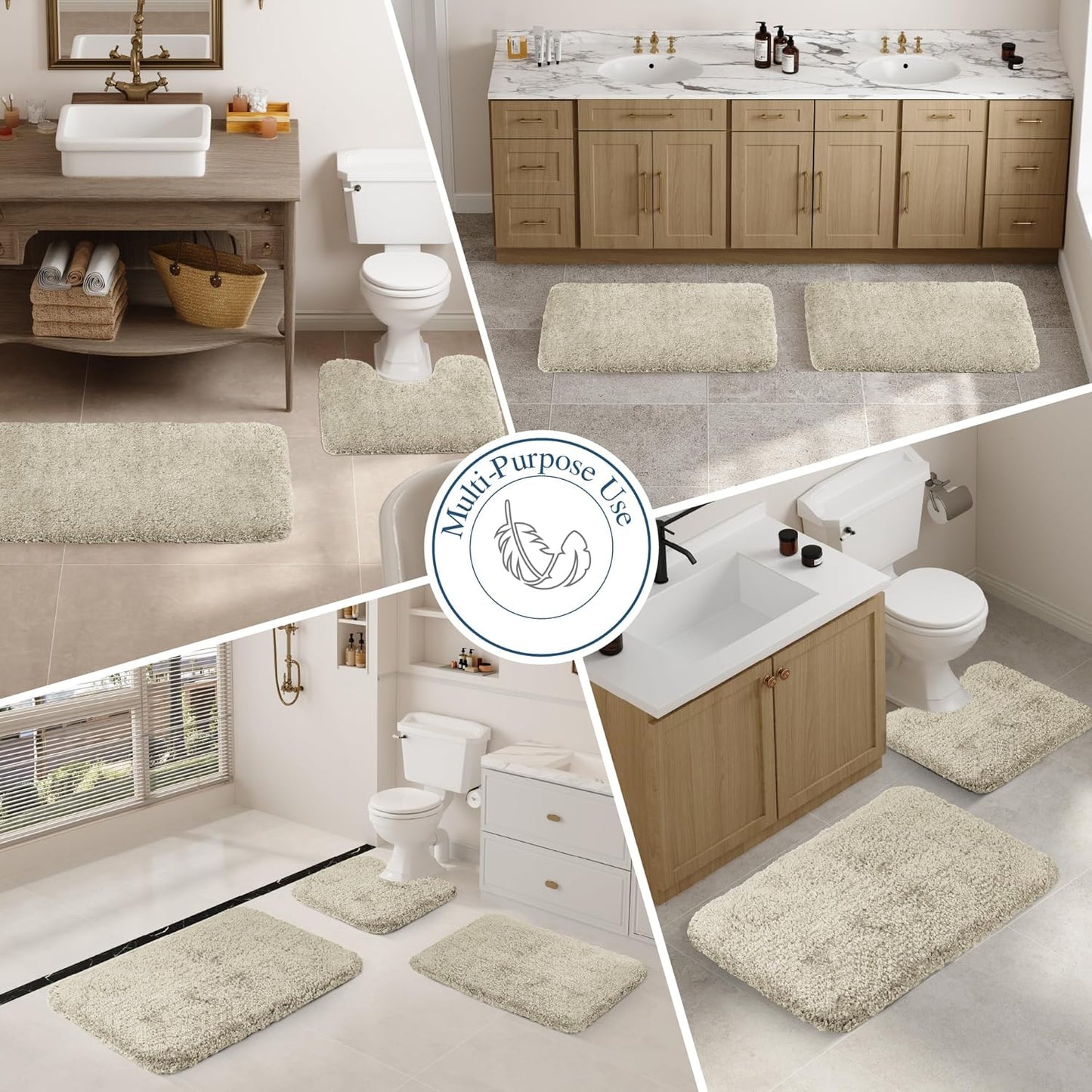 Walensee Large Bathroom Rug (24 x 72, Light Tan) Extra Soft and Absorbent Shaggy Bath Rug Machine Washable Microfiber Bath Mat Non Slip Bath Mat, Luxury Bathroom Floor Mats