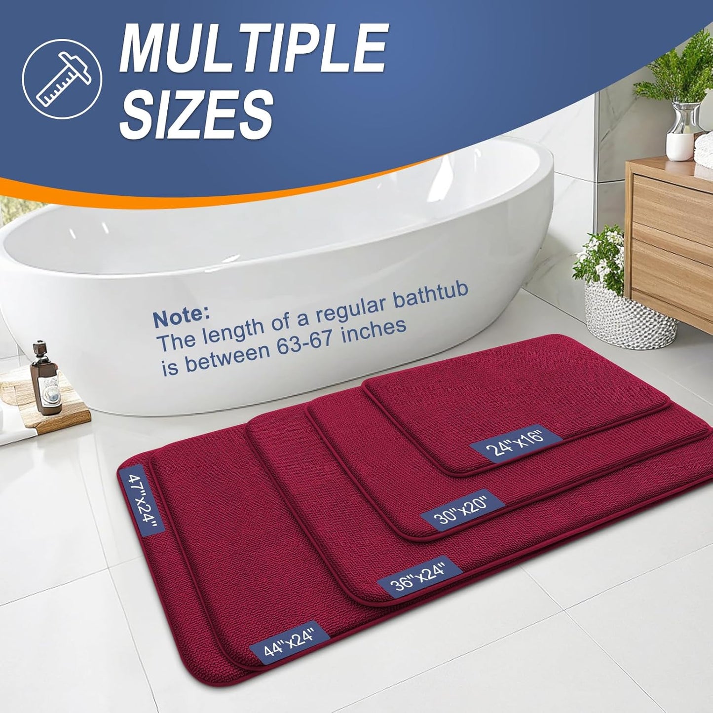 OLANLY Thick Memory Foam Bath Mat Rug 36x24, Extra Soft Absorbent Bathroom Rug, Quick Dry Bath Mats, Non-Slip, Machine Washable Carpet for Bathroom, Tub and Shower, Home Decor Accessories, Burgundy