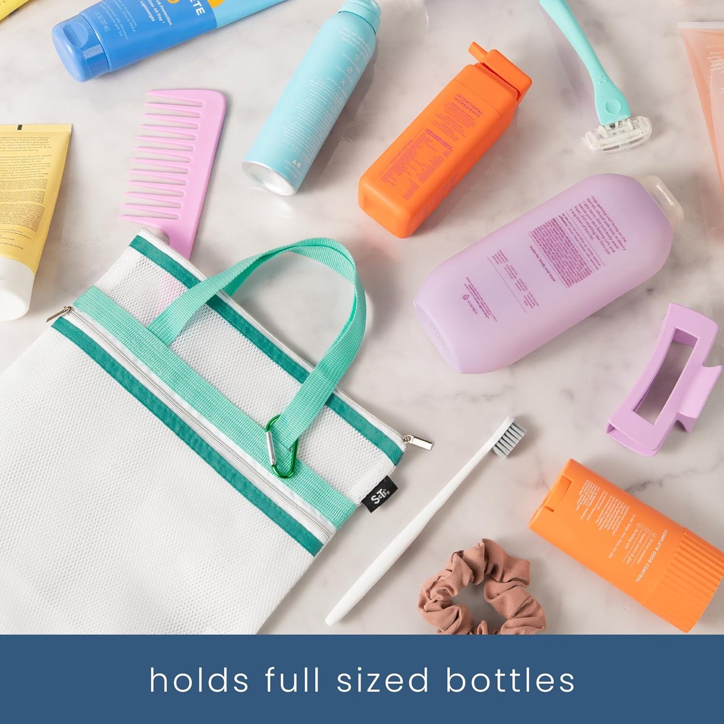 S&T INC. Mesh Shower Caddy, Shower Bag for Dorm Room Essentials, Gym Bag, Camping and More, Two Zippered Pockets, White and Teal, 10 Inches x 10 Inches