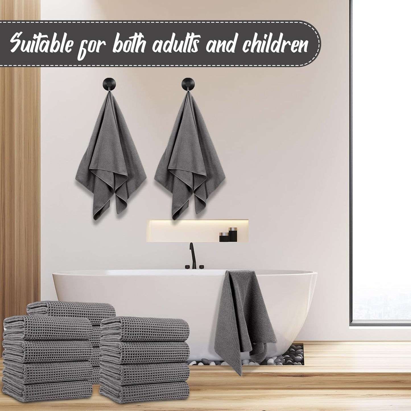 12 Pack Microfiber Bath Towels Bulk 27'' x 60'' Oversized Size Bath Towel Highly Absorbent Extra Large Soft Drying for Shower Beach Salon Winter Sport Spa Gym (Waffle,Grey)