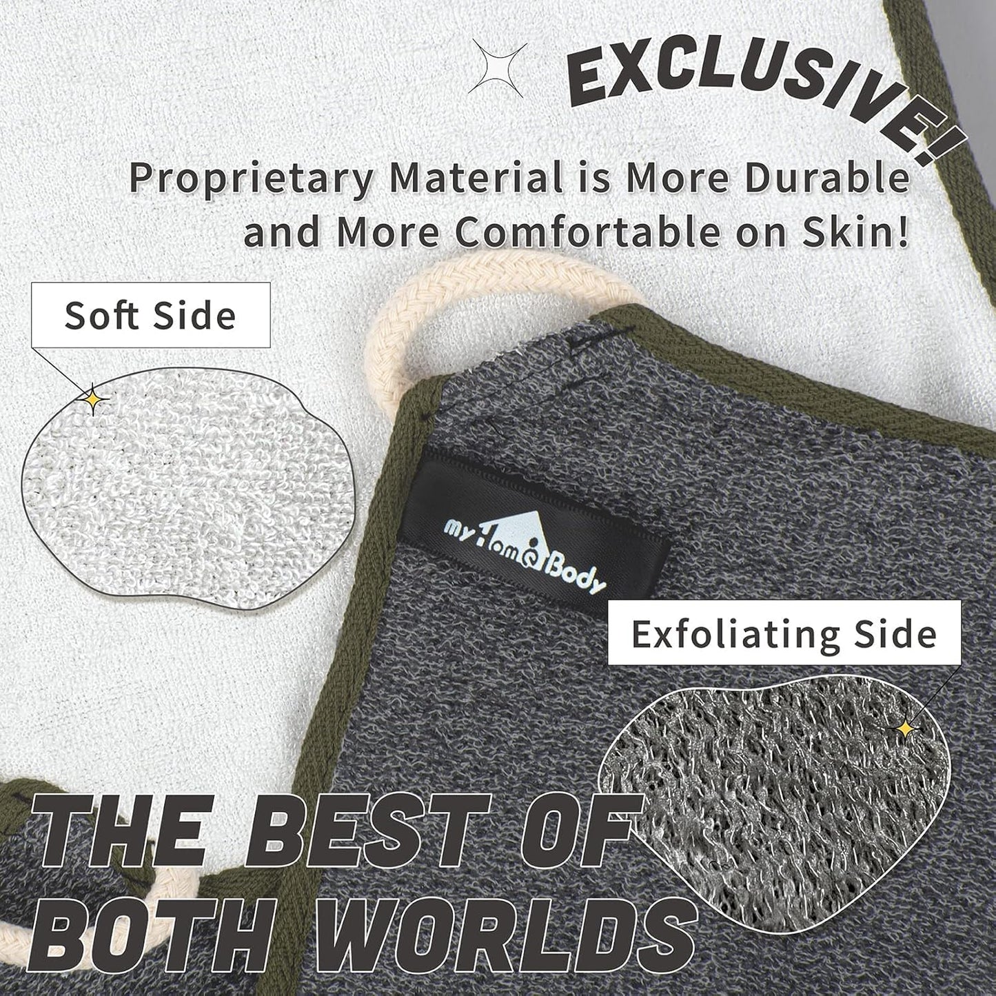 myHomeBody Dual-Textured Exfoliating Washcloth with Soft and Scrubbing Side, Body Exfoliation Scrubber for Bath, Shower, Durable 3 Layer Construction, Gray, Set of 3
