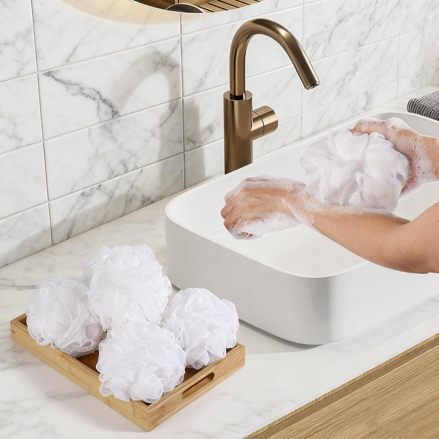 8Pcs Small Loofah Travel Size Bath Sponge 35g/pc Shower Puff Mesh Pouf Exfoliating Bath Scrunchies - White