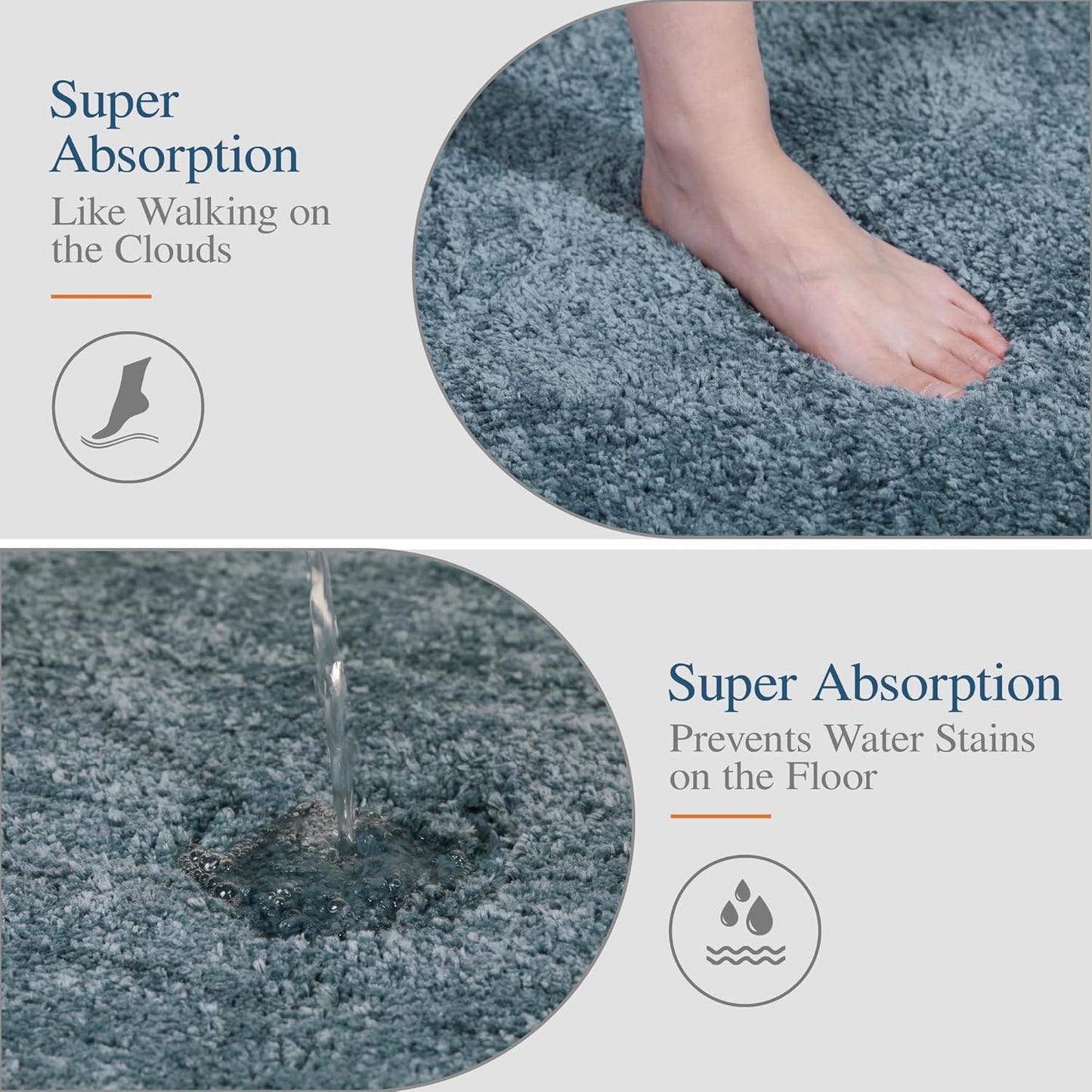 Walensee Bath Rug - Non Slip, Water Absorbent, Soft Microfiber Shaggy Bath Mat (20 x 32, Slate) - Machine Washable, Thick Plush Shower Mat