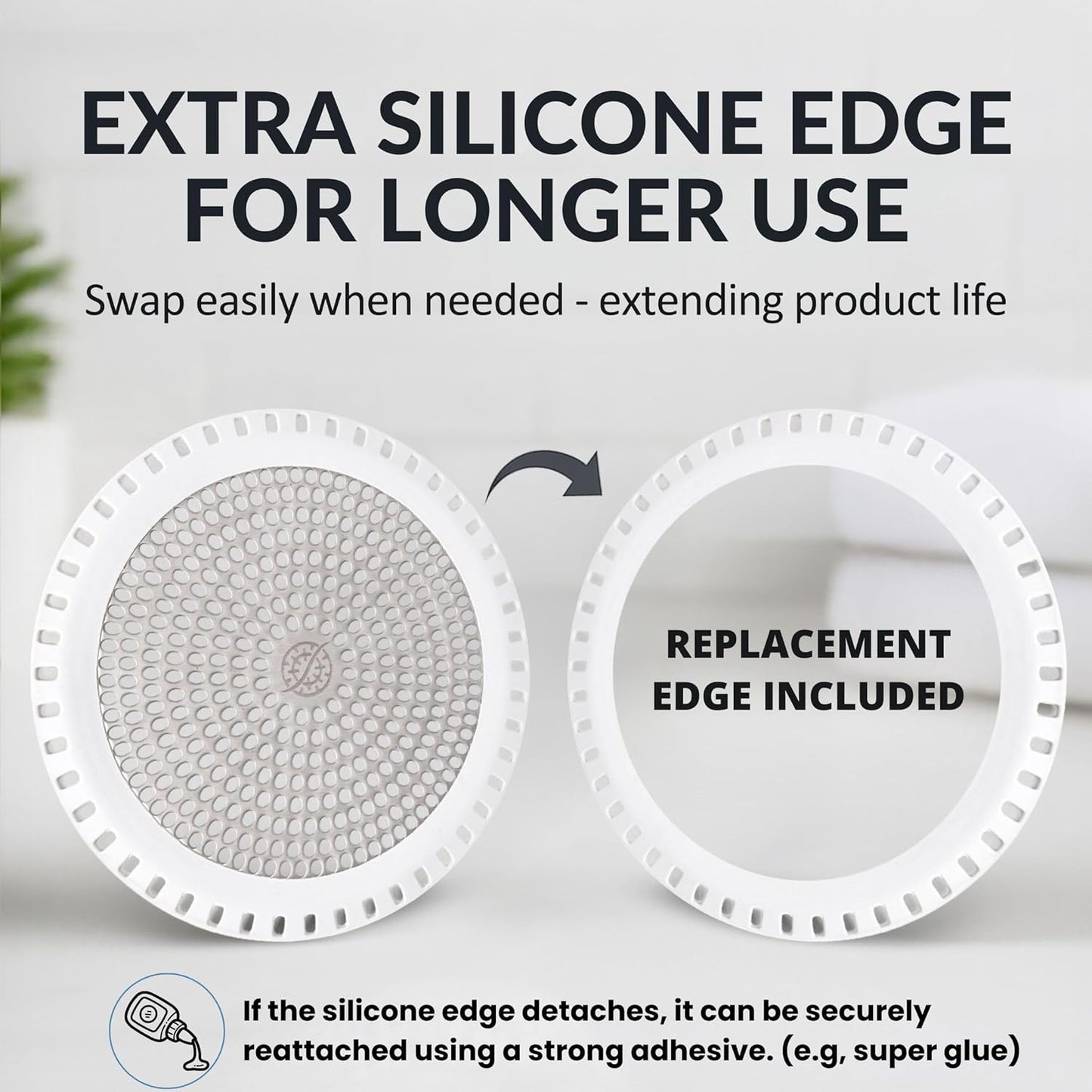 Shower Drain Hair Catcher – Ultra ShowerRing 5" Drain Cover for Flat & Domed Floors | Stainless Steel Hair Trap with Silicone Rim | High-Flow Strainer Prevents Clogs - White