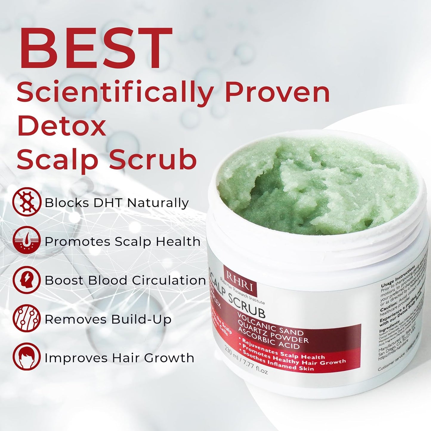 Scalp Scrub with Tea Tree Oil for Hair Growth | DHT Blockers, Volcanic Sand & Mineral Complex | Detoxifies, Exfoliates & Removes Flakes | Clears Build-Up for a Healthy Scalp | 7.77 fl oz