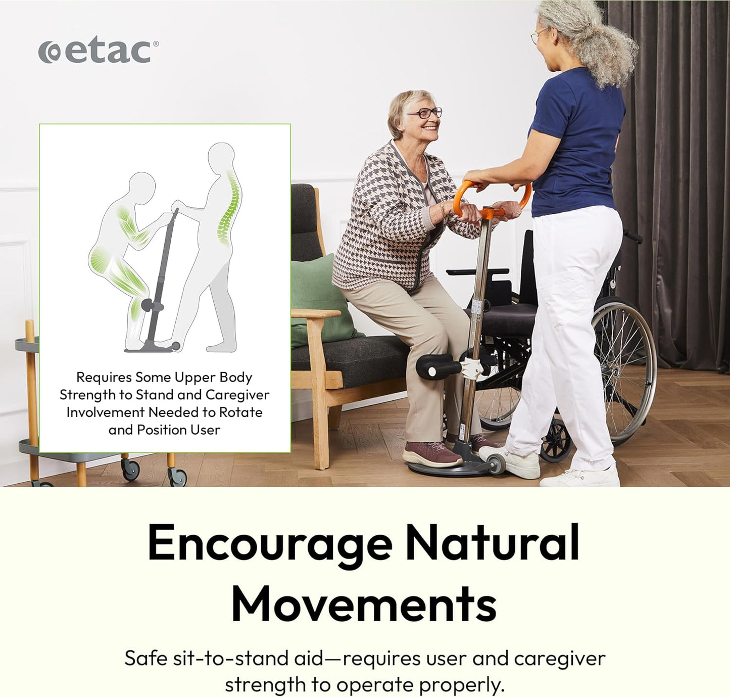 Etac Turner PRO Patient Transfer Aid - Sit to Stand Lift for Elderly with High Safe Working Load (440 lbs) - Patient Lift and Mobility Assist for Safer Transfers with Platform Disc & Anti-Slip Bottom