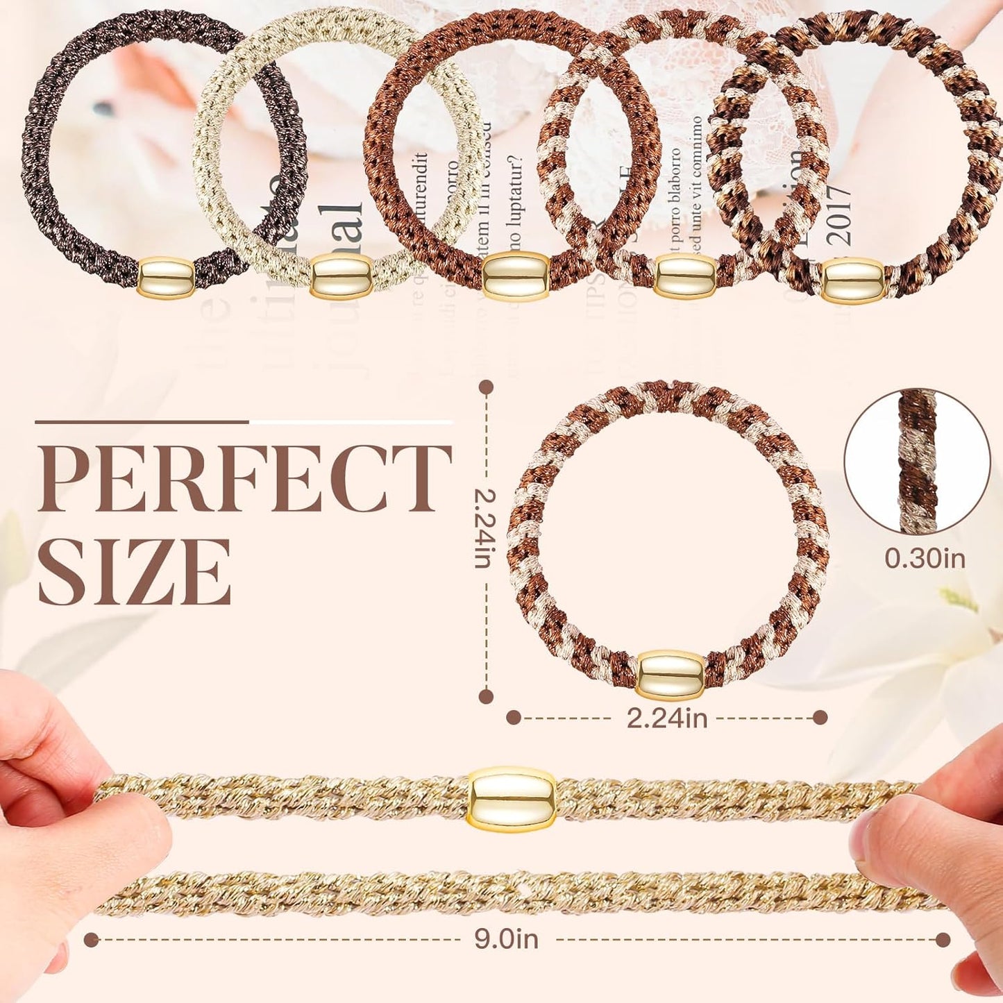 Hair Ties No Damage - 10PCS Ponytail Holders - Elastic Hair Ties for Thick Hair - Braided Hair Bands for Women Girls's Hair - Wood Grain