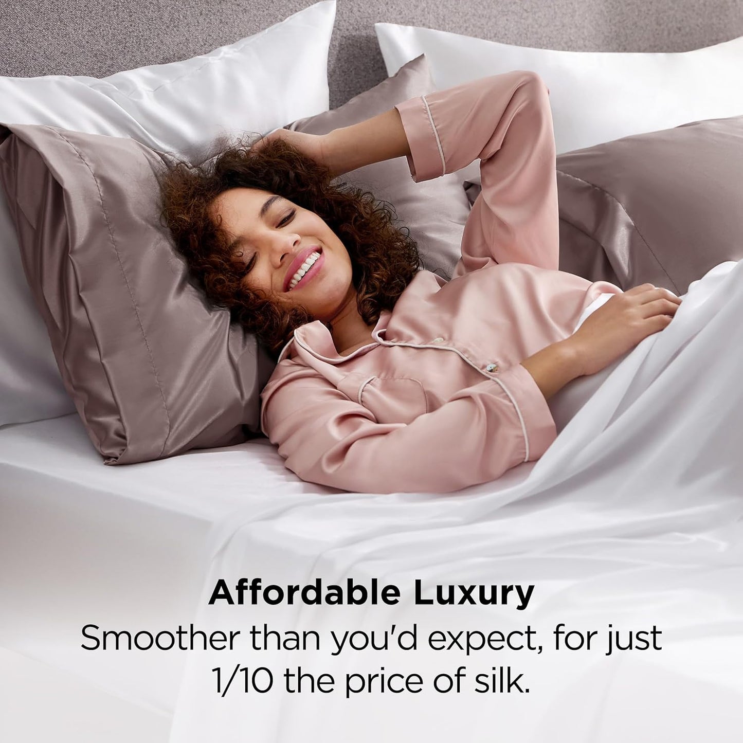 Bedsure Satin Pillowcases, Similar to Silk Pillow Cases Queen Size Set of 2, Pillow Case for Sleeping Women with Envelope Closure, Gifts for Women Men, Dusty Rose, 20x30 Inches, 2pcs