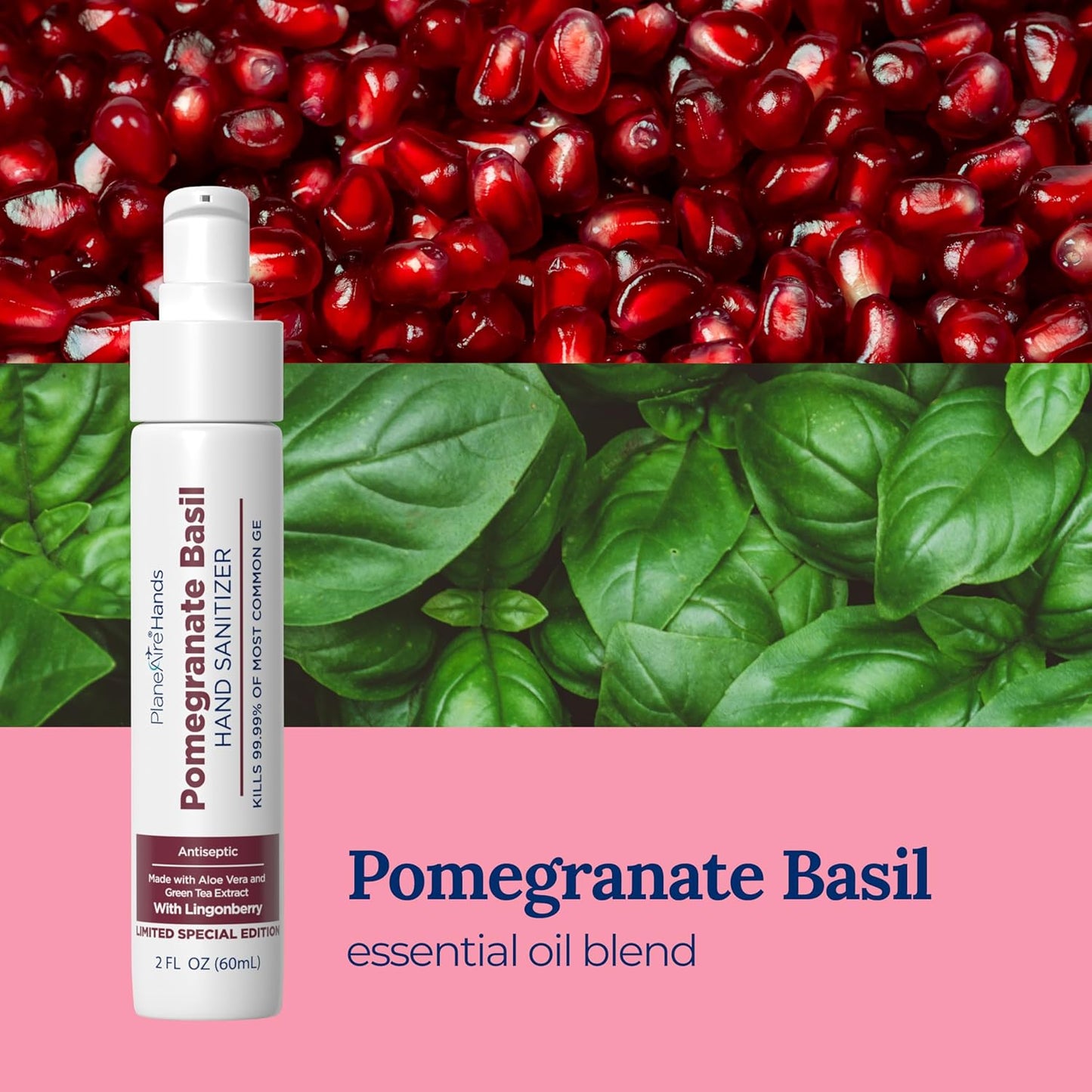 Pomegranate Basil Lotion Hand Sanitizer | Travel Size | Moisturizing Hand Lotion | Made with Aloe Vera & Essential Oils | Rich in Vitamin E | Cleanse & Moisturize | Scented Hand Sanitizer | 6-Pack