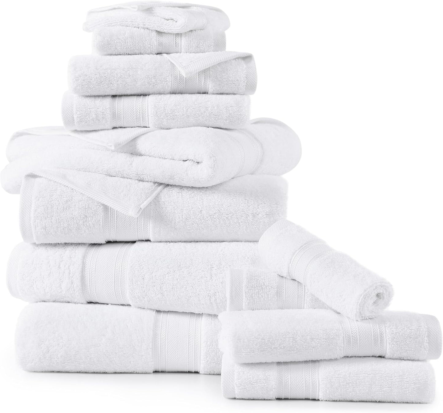 LANE LINEN Luxury Bath Towels Set - 12 Piece, 100% Cotton, Zero Twist, Super Soft & Absorbent, Includes 4 Bath Towels, 4 Hand Towels, 4 Washcloths - White