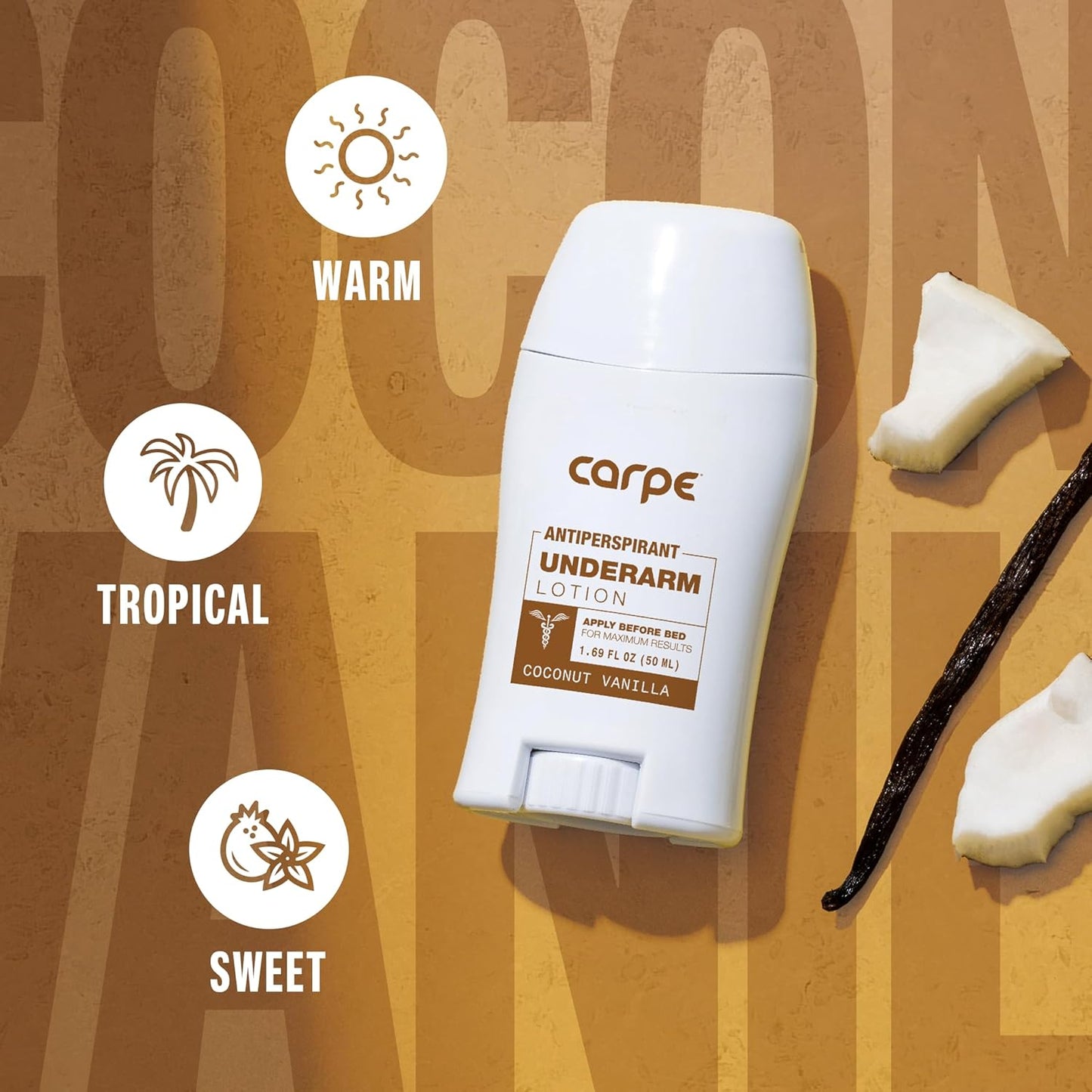 Carpe Underarm Antiperspirant and Deodorant, Clinical strength with Coconut Vanilla scent, Combat excessive sweating, Stay fresh and dry, Great for hyperhidrosis (Pack of 3)