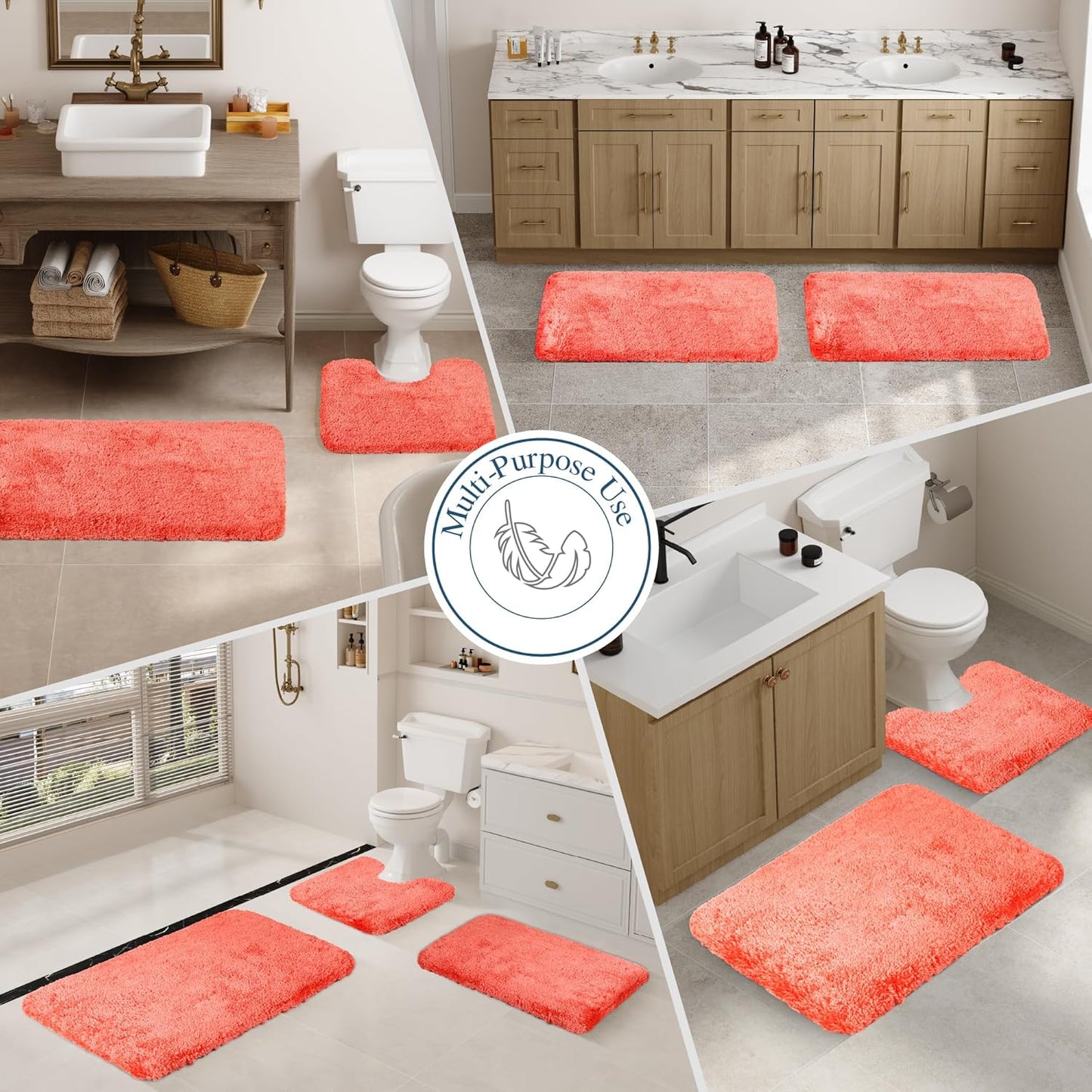 Walensee Bath Rug for Bathroom Non Slip Bathroom Mat (20 x 32, Iiving Coral) Water Absorbent Soft Microfiber Shaggy Rug Machine Washable Bath Mat Thick Plush Shower Mat