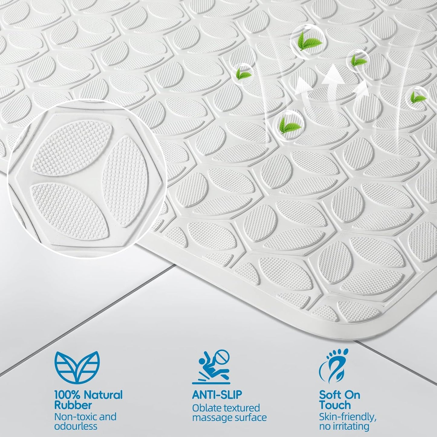 WRISIN Bathtub Mat Non Slip with Suction Cups - 100% Rubber Bathroom Mat Textured for Bath Tub Shower Safety - Soft on Touch - BPA/PVC Free - Pet Dog Bath Mat - Machine Washable - 17 × 35 Inch（White）