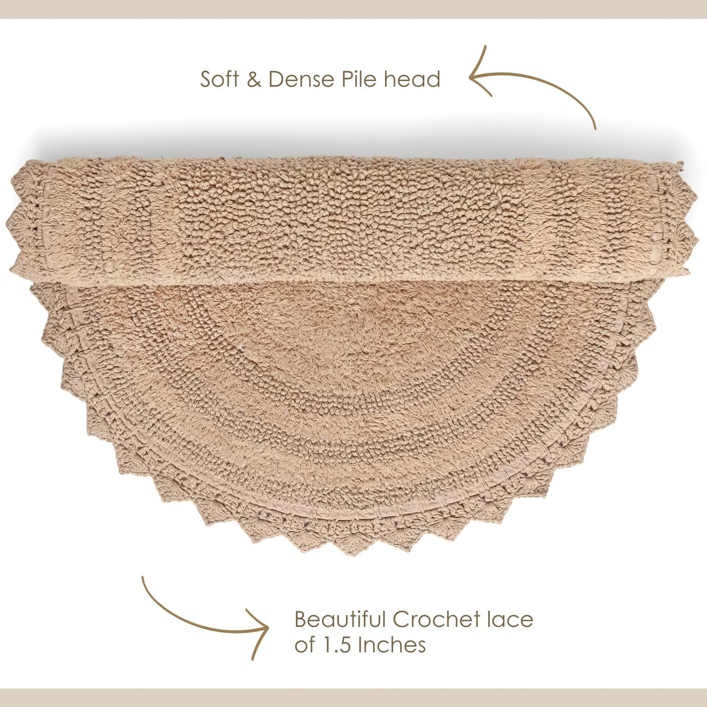 RAJRANG Bath Rug for Bathroom Kitchen and Spa with Crochet Pattern Cotton Luxury Absorbent Soft Reversible Boho Bath Mat Sand Oval 24x17 Inches