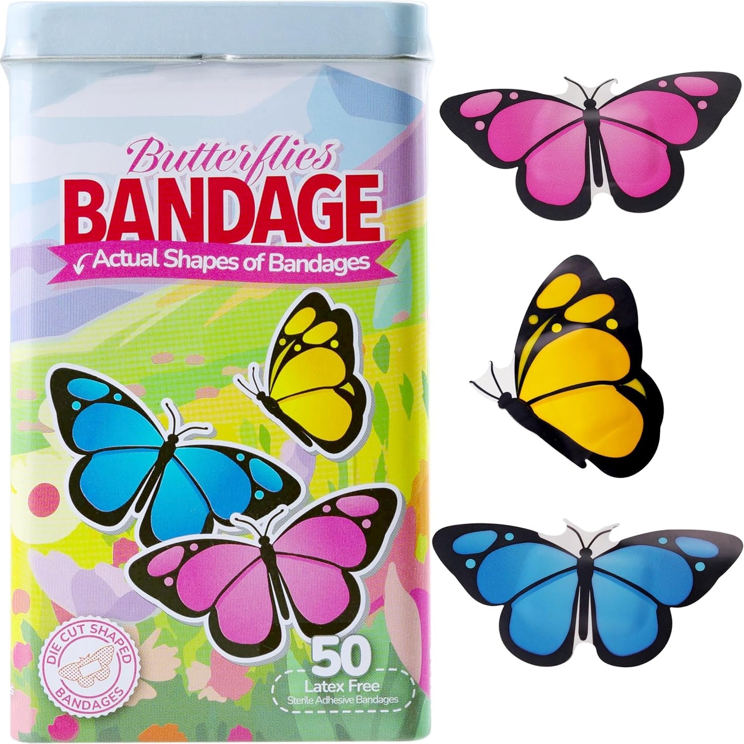 BioSwiss Kids Bandages, Butterfly Shaped Self Adhesive Bandage Set, Latex Free, Sterile Wound Care, 50 Count