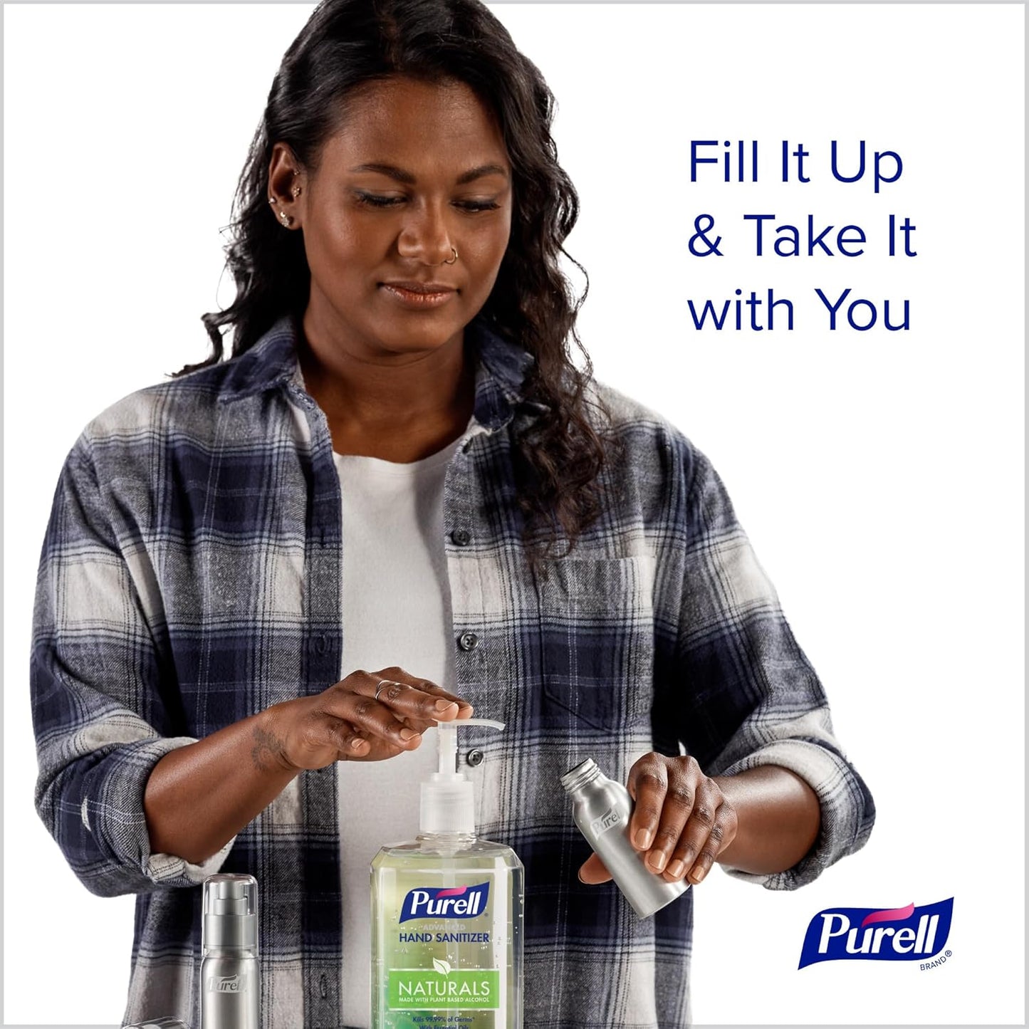 PURELL Advanced Hand Sanitizer Naturals + Refillable Aluminum Bottles, (2) 2 fl oz Travel-Size Bottles (Shipped Empty) and (1) 24 fl oz Refill (Pack of 1) – 3282-12KIT-EC