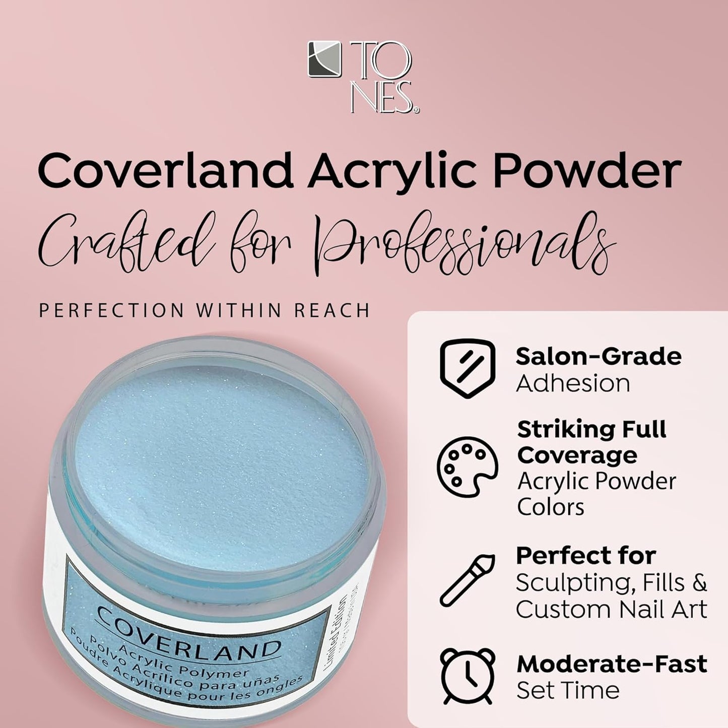 Tones Coverland Acrylic Nail Powder "Icy Pop" - Limited Edition Acrylic Powder for Nail Design, Sculpting, and Masking Nail Bed Imperfections - (1.5 Oz)