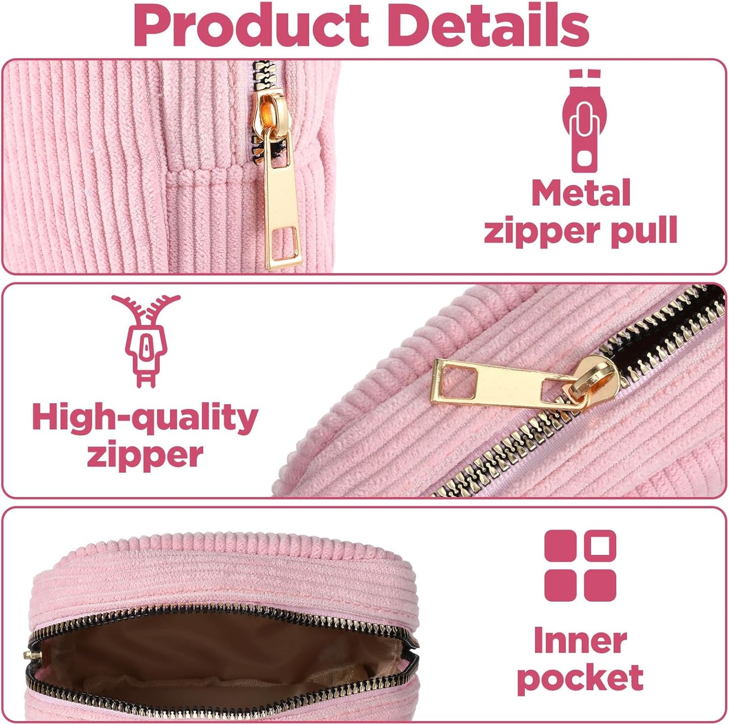 Sanitary Pouch Corduroy Period Pouches for Teen Girls Zipper Portable Period Bag for Teen Girls Cosmetic Bag for Women(Pink)