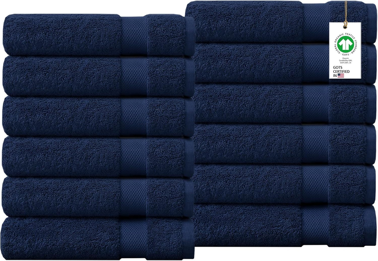 Delara 100% Organic Cotton Towels 650 GSM Plush Feather Touch Quick Dry Hand Towel, Pack of 12 GOTS Certified, Oeko-Tex Green Certified, Organic Cotton Hand Towel, 20"X30"