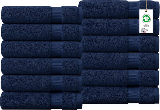 Delara 100% Organic Cotton Towels 650 GSM Plush Feather Touch Quick Dry Hand Towel, Pack of 12 GOTS Certified, Oeko-Tex Green Certified, Organic Cotton Hand Towel, 20"X30"