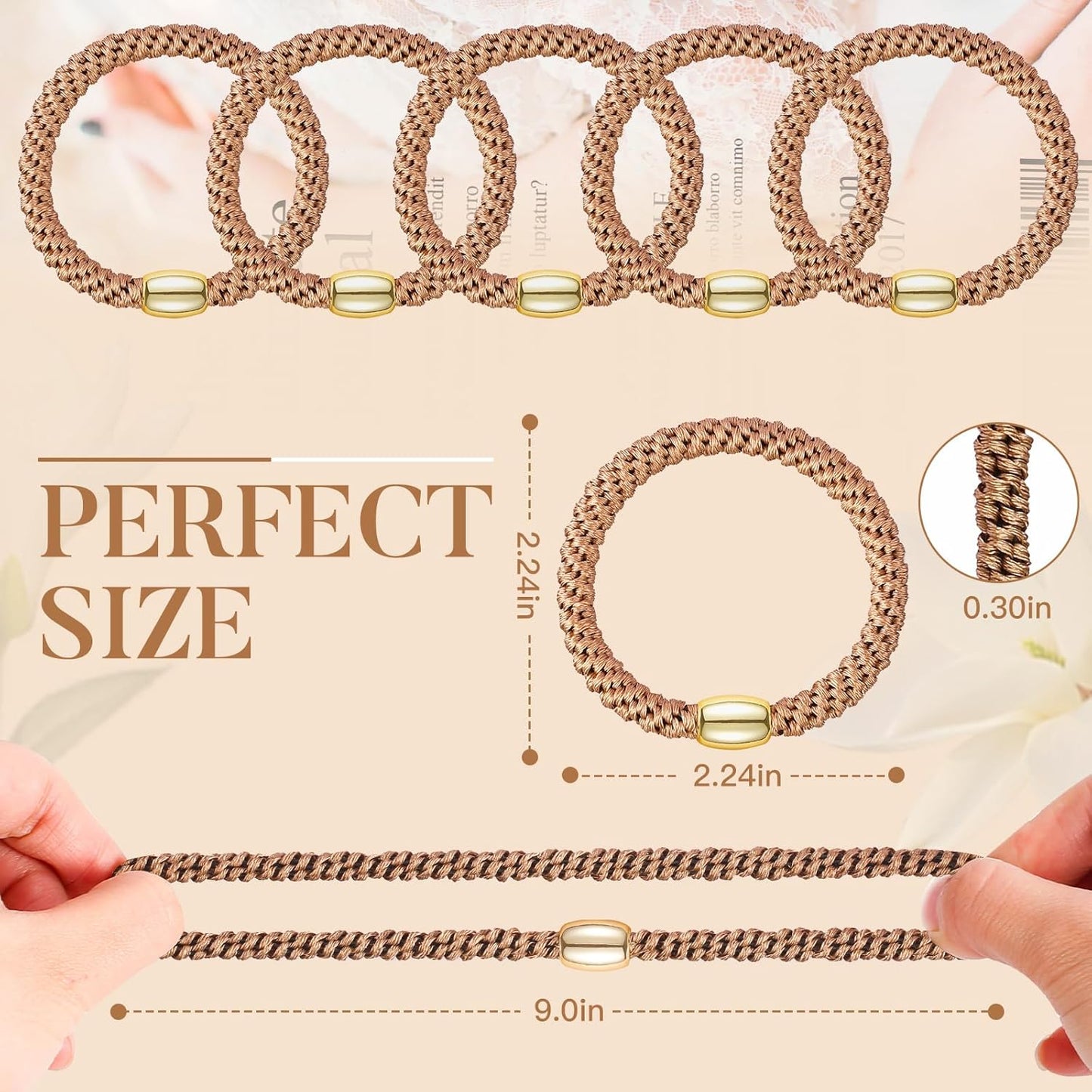 Hair Ties No Damage - 10PCS Ponytail Holders - Elastic Hair Ties for Thick Hair - Braided Hair Bands for Women Girls's Hair - Khaki