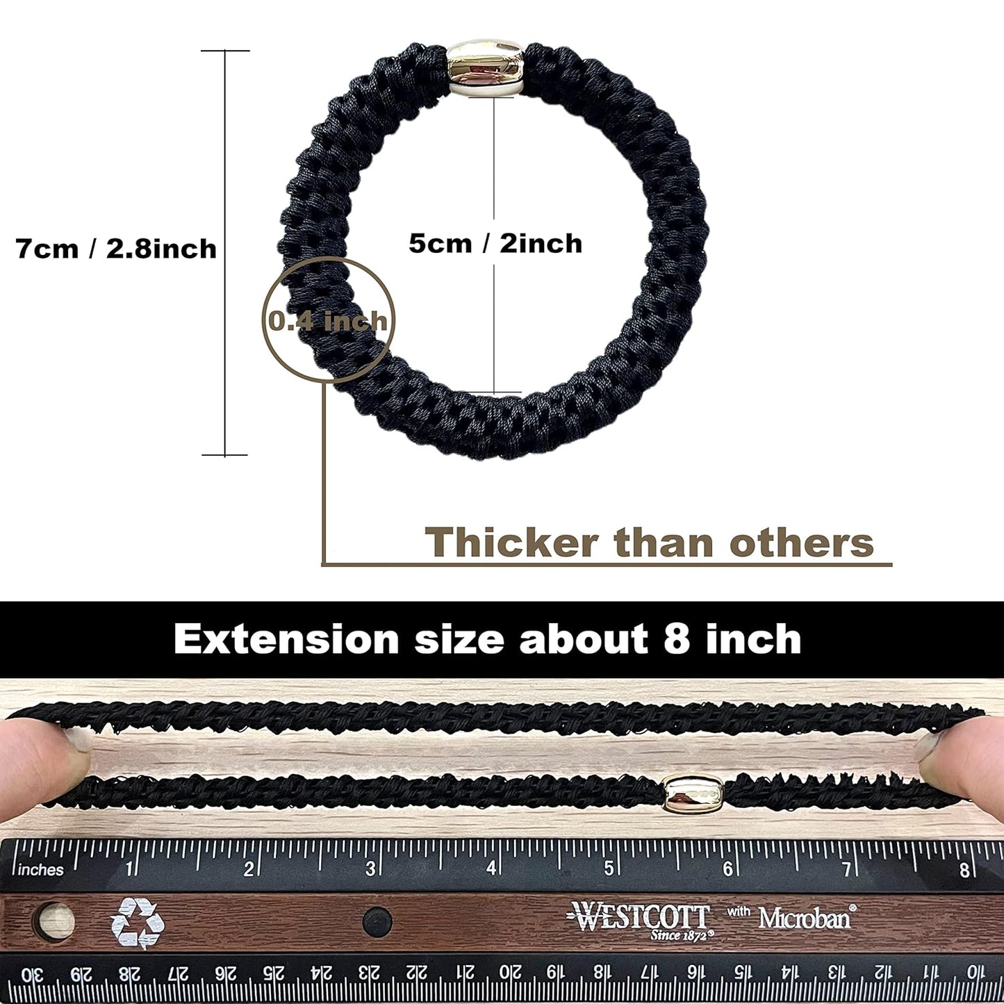 Tanha 15Pcs Hair Tie Bracelet,Hair Ties For Women Men,Ponytail Holders For Thick Hair,Strong Stretchy No Damage No Crease Hair Bands (Black)