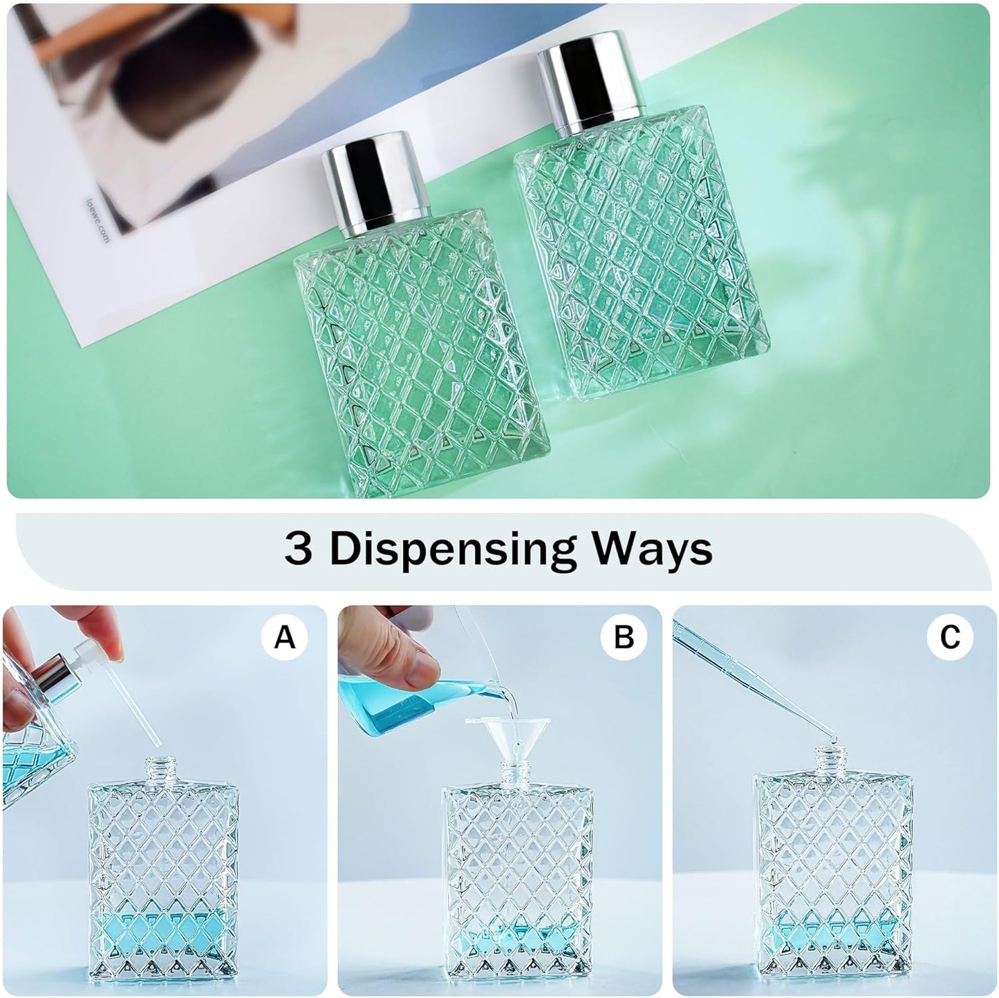 YU FENG 2 Pack Refillable Glass Spray Perfume Bottles 100ml / 3.4 oz Cosmetic Fine Mist Atomizer Bottle Empty Portable Clear Glass Essential Oil Container for Travel