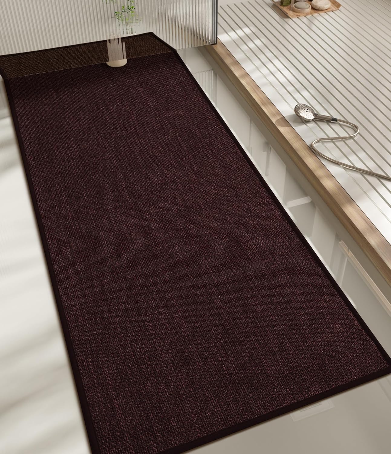 chakme Bathroom Rugs Mat 59x17, Ultra Thin Non Slip Bath Rug Runner Quick Dry Absorbent Bath Mat for Bathroom, (Dark Purple, 59"x17")