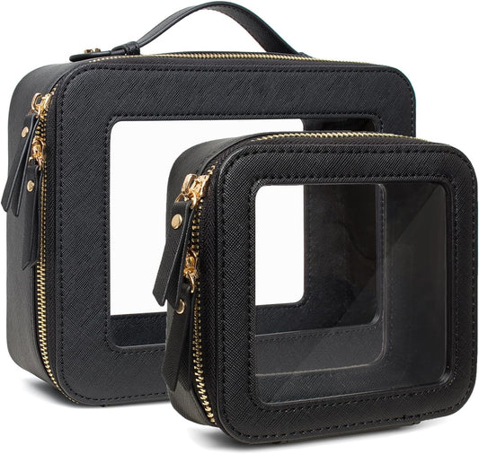 Travel Clear Makeup Bag Set, TSA Approved Cosmetic Bag Case with Zipper Portable Makeup Pouch Toiletry Bag Women Traveling Cosmetic Organizer Storage Bag Car Organizer Car Essentials for Women