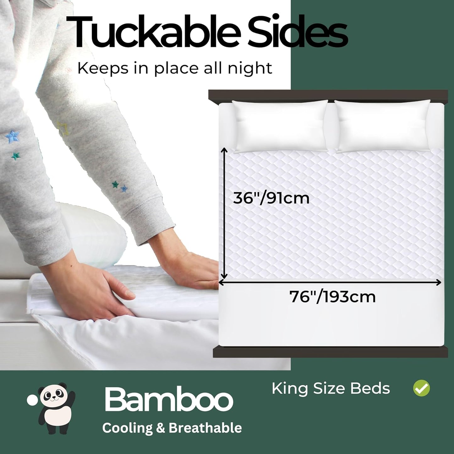Hygge Sheets®️ Organic Washable Incontinence Bed Pads with Tucks - 100% Waterproof Reusable Mattress Protector Underpads - Rayon derived from Bamboo - King