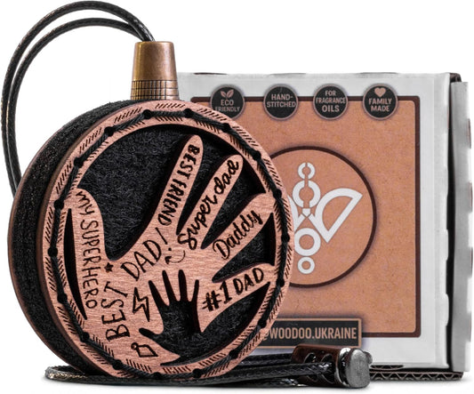 Wood Car Air Freshener - Father’s Hands Design - Handmade Unscented DIY Essential Oil Hanging Diffuser with Felt Insert - Add Your Own Oils - Refillable - Car/Truck/SUV - Cardboard Box