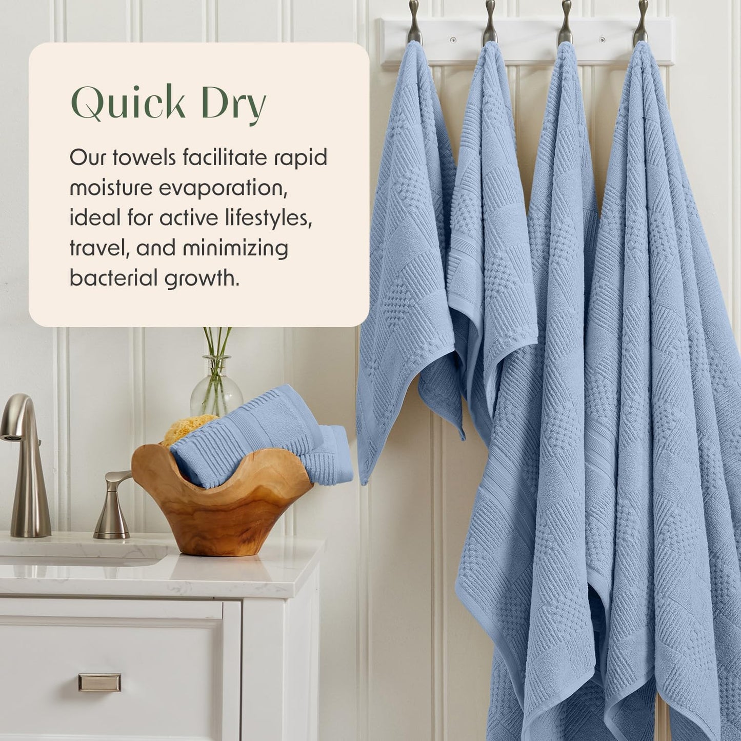 Springtree Home 100% Cotton Bathroom Towel Set | 6 Piece Set - Blue Towels | Geometric Textured Design | Absorbent & Quick-Dry | Oeko-TEX® Standard 100 Cotton | Myla Collection - Blue Cashmere
