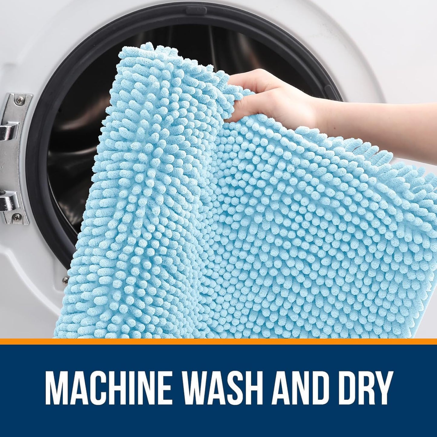 OLANLY Bathroom Rugs 24x16, Extra Soft Absorbent Chenille Bath Rugs, Rubber Backing Quick Dry, Machine Washable Bath Mats for Bathroom Floor, Tub and Shower, Home Decor Accessories, Sky Blue