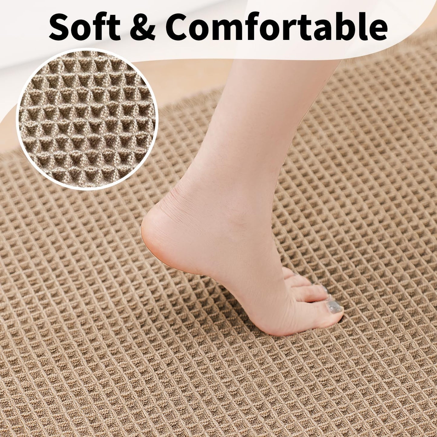 Waffle Bath Mat - Boho Bathroom Rugs Non Slip Washable, Super Absorbent & Quick Dry, Soft Bath Mat Farmhouse Bathroom Decor, 20'' x 48'', Khaki