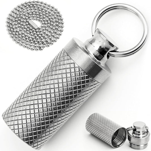 Titanium Keychain Pill Holder Container,Waterproof Portable Pill Box Case for Purse or Pocket, Pill Fob Medicine Organizer for Outdoor Travel Camping（1pc）