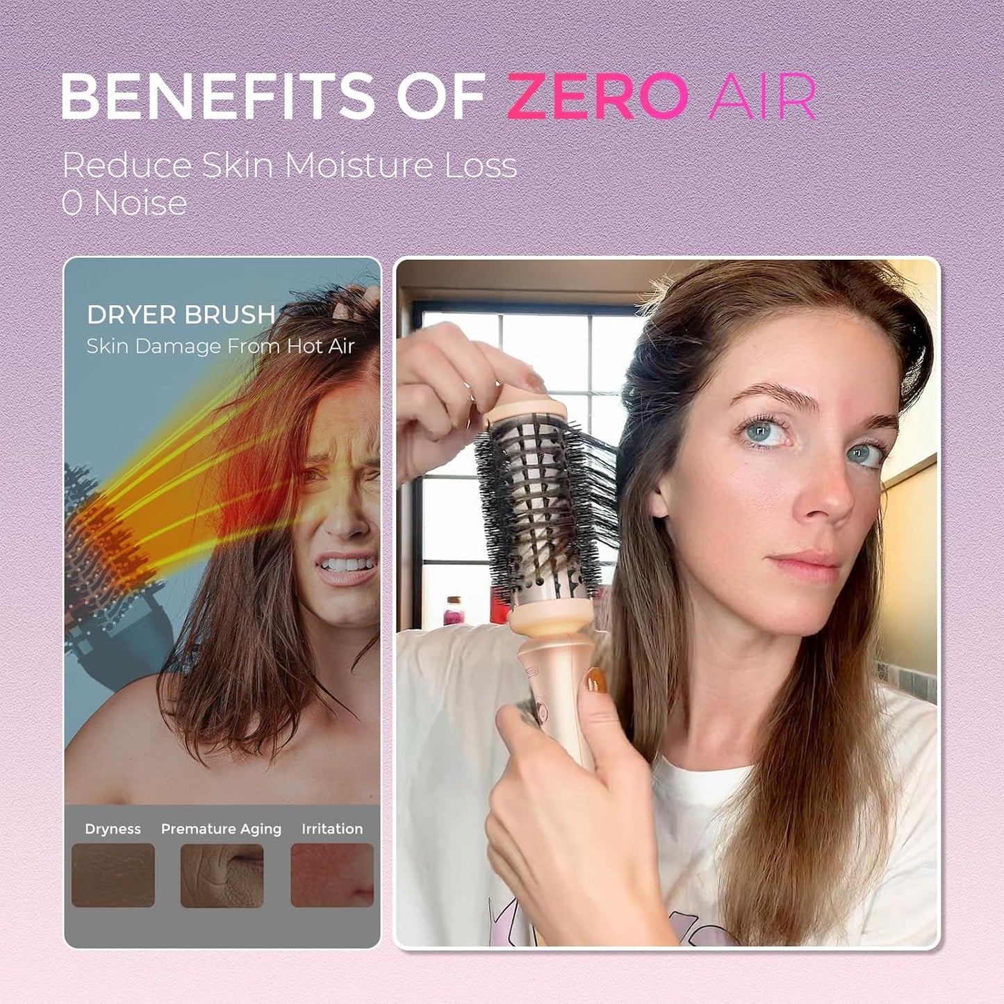 TYMO 2.0 Thermal Brush Curling Brush - STYLUX 1.7" Blowout Volumizer with Flexi-Fit for Hair Straightening, Heated Round Styler Tool, Hair Straightener and Curler 2 in 1, Dual Voltage & Light, Pink