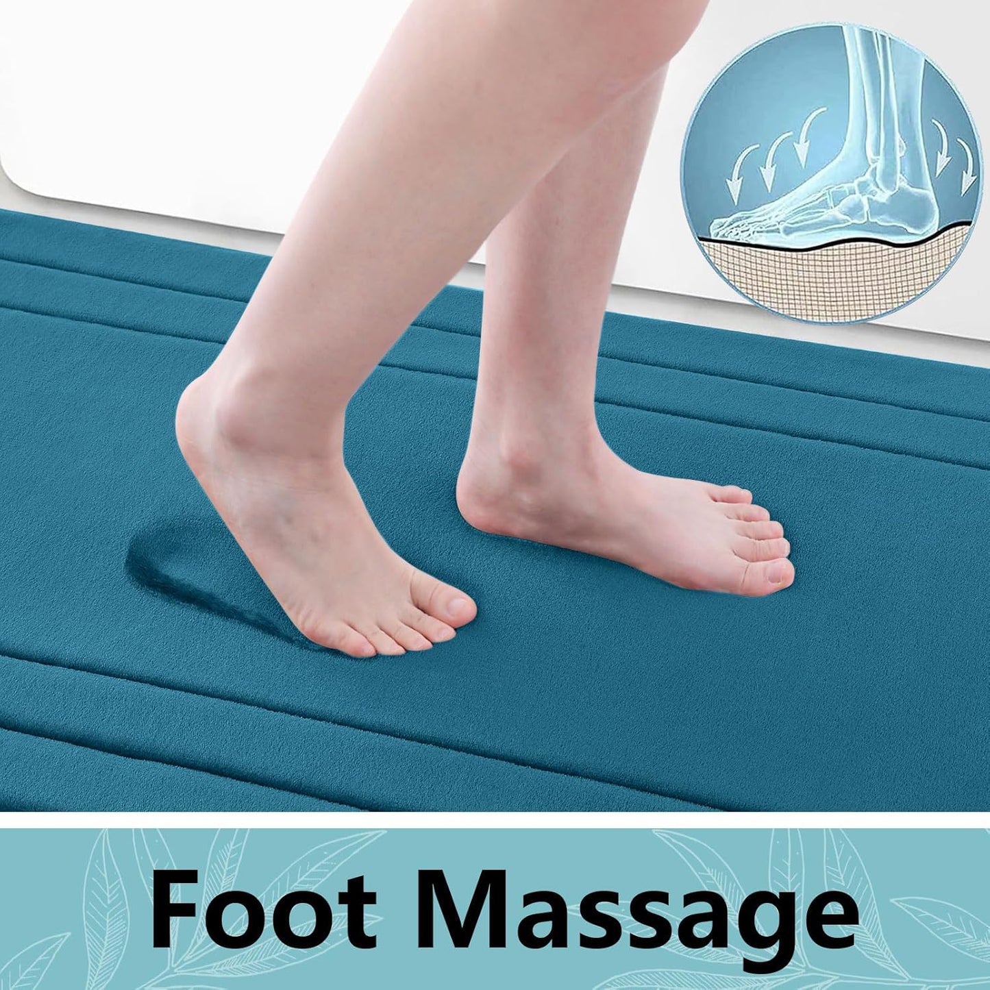 Arotive Memory Foam Bathroom Rug Mat 47x20, Ultra Soft and Absorbent Bath Mat, Machine Wash Dry, Comfortable Bath Rug Carpet for Bathroom Floor, Tub and Shower, Peacock Blue