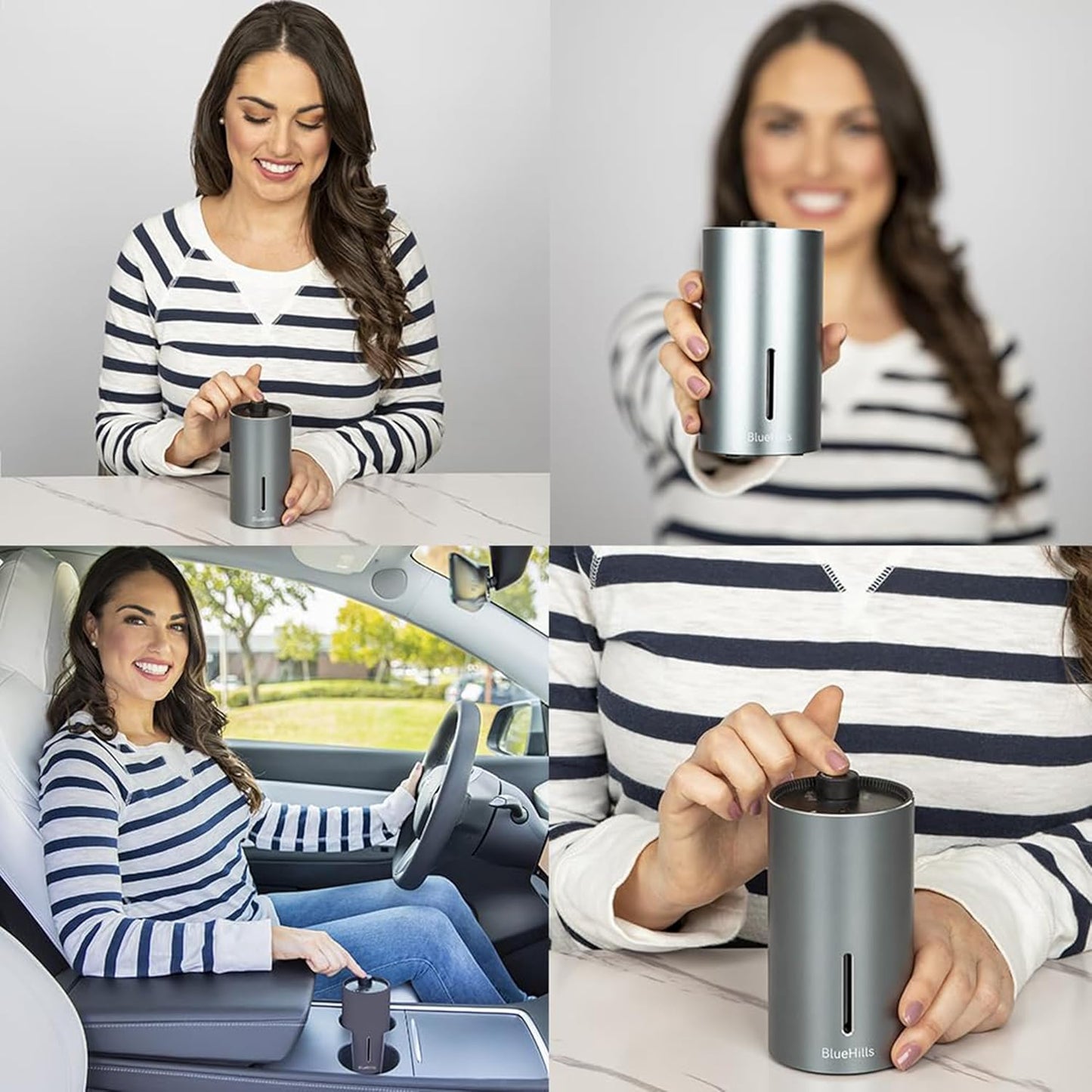 BlueHills Waterless Diffuser Cordless Car Essential Oil Aroma for Essential Oils Large Room Portable USB Travel Hotel Home Long Run Timer Compact Battery-Operated Small Diffusers - J02 Silver Gray