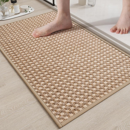 Non Slip Bath Mat Bathroom Rugs, Soft Braided Ultra Thin Bath Mats, Super Absorbent Quick Dry Bath Rug Shower Mat, Rubber Backing, Fit Under Door Bathroom Floor, Machine Washable, Brown 24"x35"