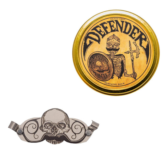 Defender Mustache Balm and Defender Mustache Guard Set | 2oz Mustache Balm & Mustache Drinking Protector | Free Drinking Mustache Protector Used On Coffee Cups | Beer Pint Glasses | Wine Glasses
