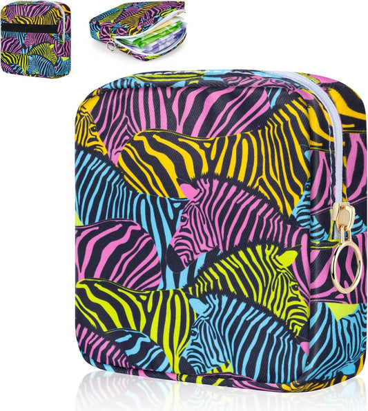 Desing Wish Period Bag Pouch Soft Cloth Sanitary Napkin Storage Bag Portable Menstrual Pad Pouches Tampon Holder for Purse First Period Kit for Girls 9-12 (Dazzling Zebra)