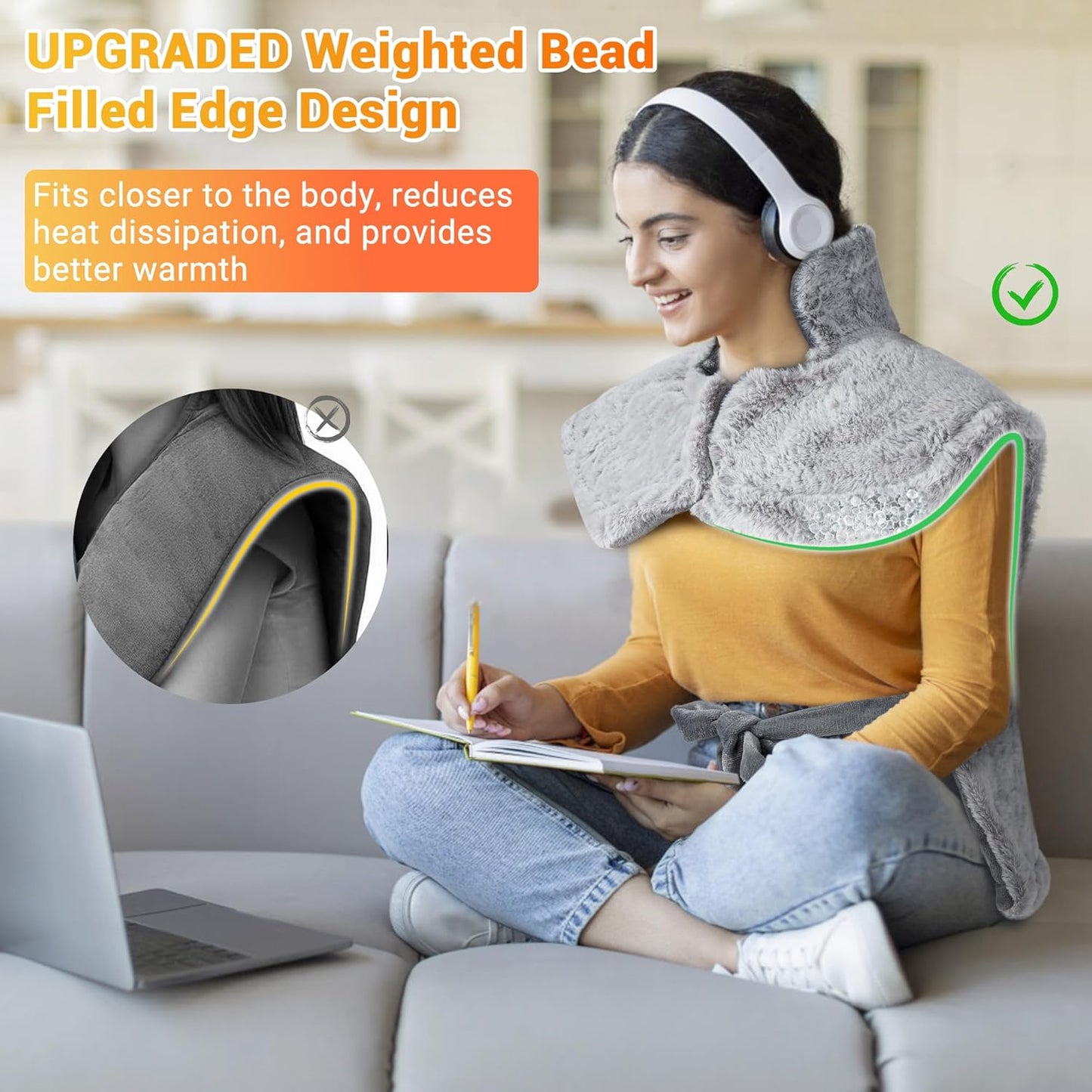 Massaging Heating Pad for Neck and Shoulders and Back, 24" x 35" Large Electric Heating Pad for Back Pain Relief with 3 Heat Levels, 4 Massage Settings, 2H Auto Shut-Off, 4 Massage Motors,Grey